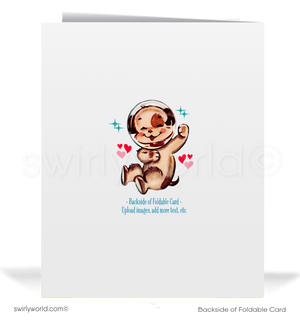 Charming 1940s-1950s Vintage-Inspired Valentine's Day Cards: Retro Astronaut in Space