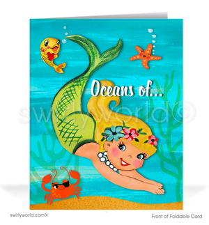 Vintage 1940s-Style "Oceans of Love" Valentine’s Day Card with Mermaid & Playful Sea Creatures
