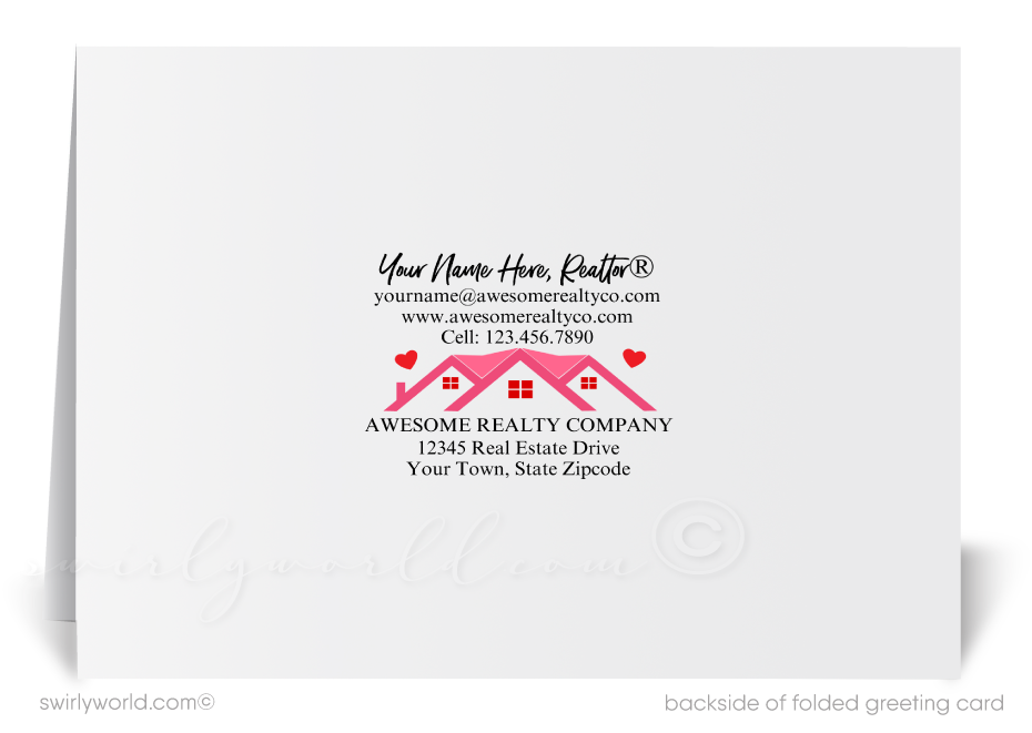 Cute Client Pink Heart Homes Client Happy Valentine's Day Greeting Cards for Realtors®