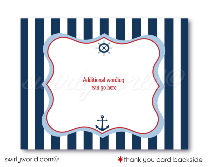 Nautical Anchor Sailboat Ocean Blue Boy's Printed Baby Shower Invitations