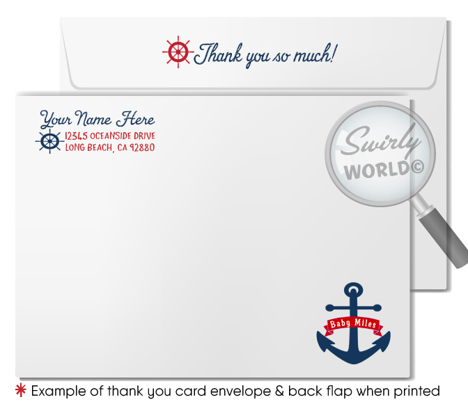 Nautical Anchor Sailboat Ocean Blue Boy's Printed Baby Shower Invitations