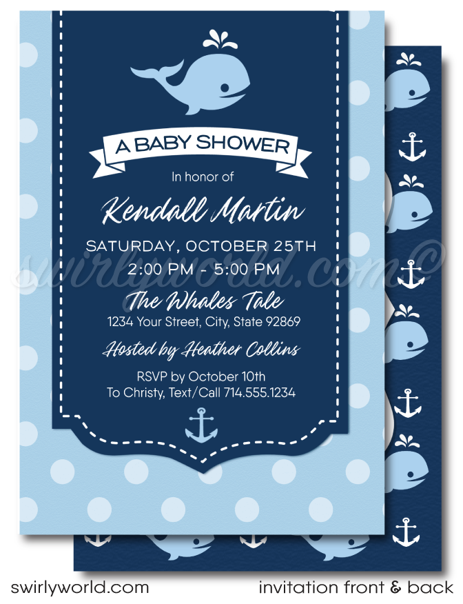 Whale Nautical Ocean Boy's Baby Shower Invitation & Thank You Digital -  swirly-world-design