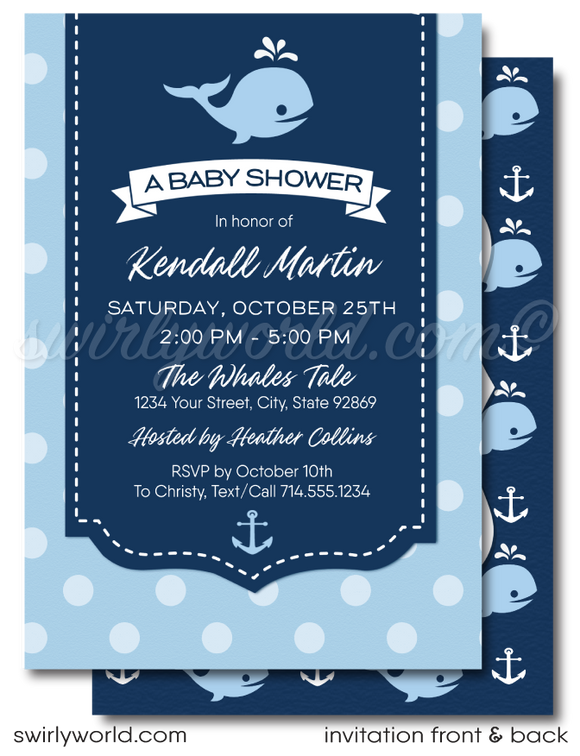 Whale Nautical Ocean Boy's Baby Shower Invitation & Thank You Digital Bundle