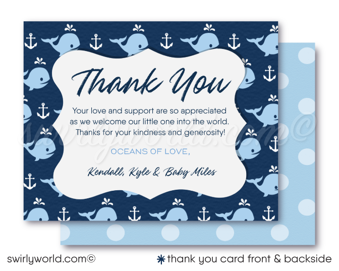 Whale Nautical Ocean Anchor Blue Sailor Boat Baby Shower Invitations