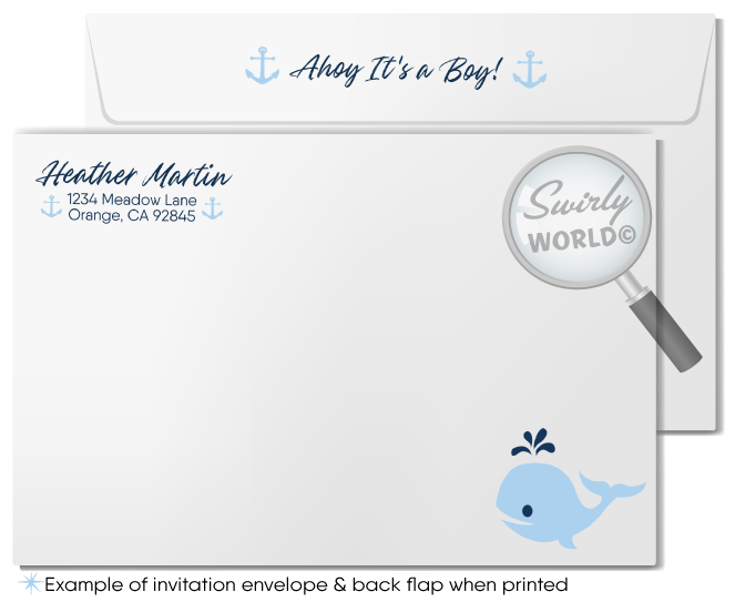 Whale Nautical Ocean Boy's Baby Shower Invitation & Thank You Digital Bundle
