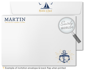 Nautical Rustic Anchor Sailboat Navy & Gold 50th Wedding Anniversary Invitation Digital Download