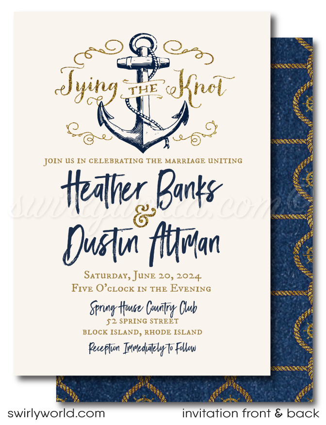 Nautical Wedding Rustic Tie the Knot Anchor Wedding Invitations -  swirly-world-design
