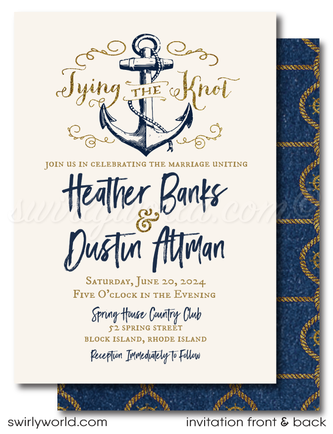 Nautical Wedding Rustic "Tie the Knot" Anchor Wedding Invitations