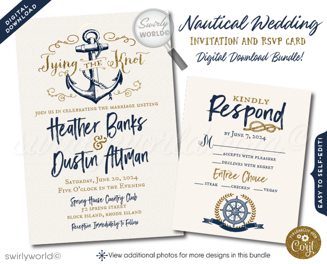 Nautical Wedding Rustic "Tie the Knot" Anchor Wedding Invitations