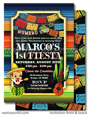Celebrate with our Papel Picado Paper Flags Fiesta 1st Birthday Invitation! 🎉🌟 Perfect for your little muchacho's big day, featuring vibrant colors and retro Mexican fonts. Digital download includes editable invitations and thank you cards. Set the stage for an unforgettable celebration! 