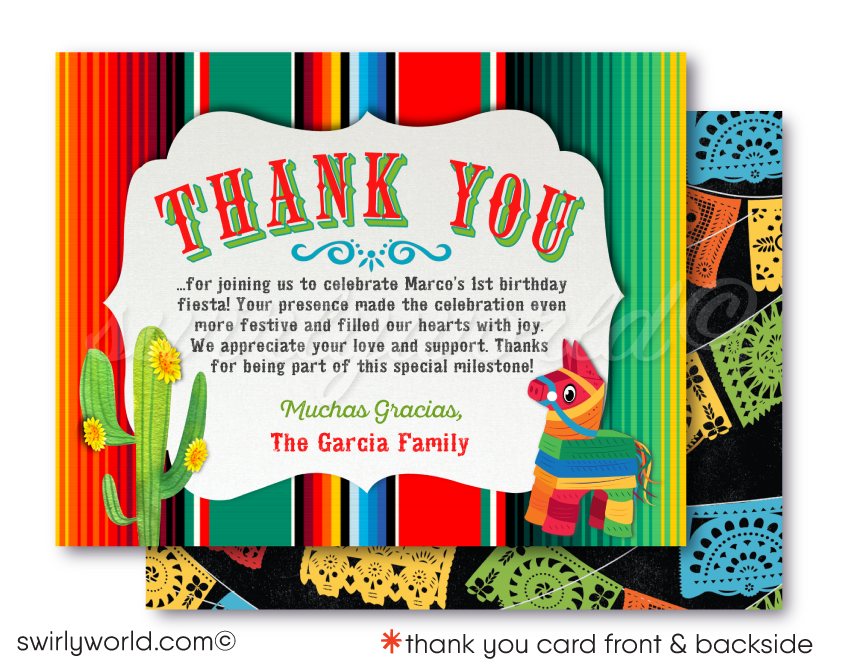 "Little Muchacho" Numero Uno Papel Picado Fiesta Mexican 1st Birthday thank you card for Boys