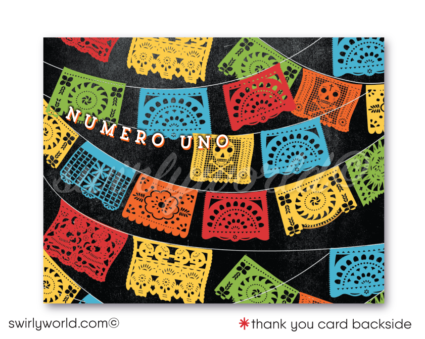 "Little Muchacho" Numero Uno Papel Picado Fiesta Mexican 1st Birthday thank you card for Boys