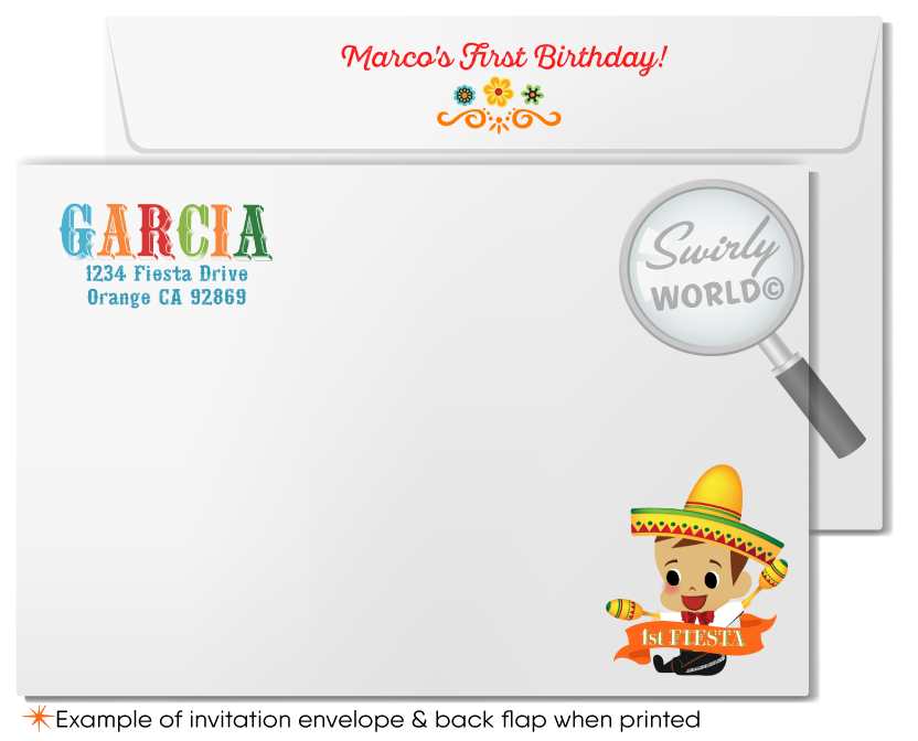 "Little Muchacho" Numero Uno Papel Picado Fiesta Mexican 1st Birthday invitations for Boys