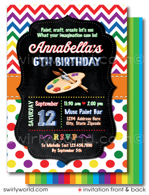 Ignite the creativity of your young artist with our "Arts and Crafts Paint Party" Digital Downloadable Invitation and Thank You Card Set. This vibrant and colorful set is specially designed for a spectacular painting party, whether it’s set in the inspiring aisles of a craft store like Michaels or the comfort of your home. 
