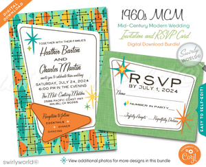 Atomic Retro Palm Springs Mid-Century Mod Wedding Invite & RSVP Card Digital Download