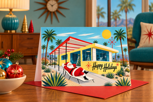 Palm Springs Santa Claus Retro Trailer Park - Mid-Century Modern Christmas Card