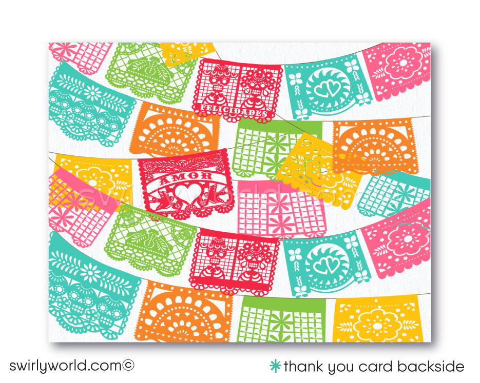 Mexican Fiesta Papel Picado Paper Flags Engagement Party Invitations for Couples
