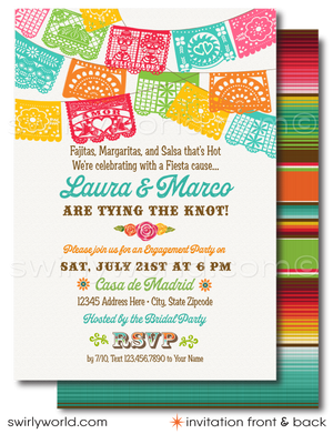 Mexican Fiesta Papel Picado Paper Flags Engagement Party Invitations for Couples