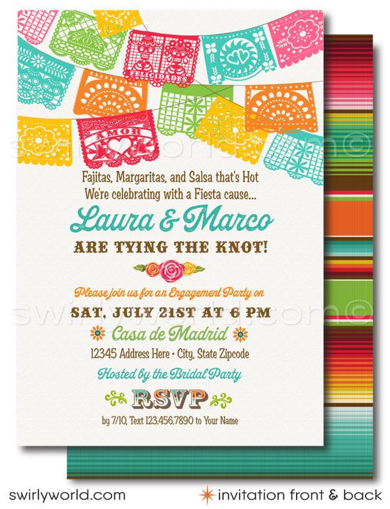 Mexican Fiesta Papel Picado Paper Flags Engagement Invitation Digital Download Bundle