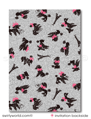 Pink French Parisian Theme Birthday Party Invitations with Eiffel Tower and French Poodle