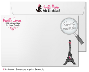 French Parisian Birthday Party Invitations with Eiffel Tower and French Poodle Digital Download