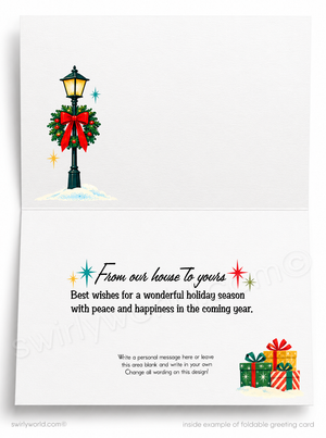 Retro Christmas Card – Vintage 1950s Holiday Greeting With Santa & Atomic Ranch Design