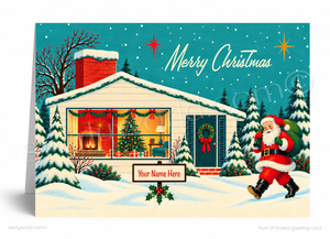 Retro Christmas Card – Vintage 1950s Holiday Greeting With Santa & Atomic Ranch Design