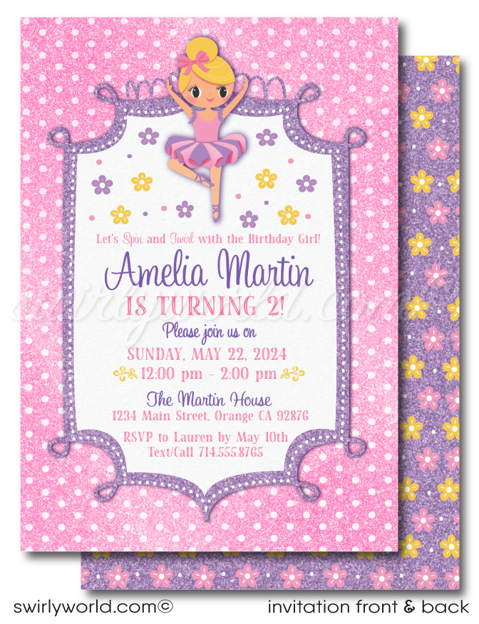 Tiny Dancer Ballerina Ballet Girl Dance Birthday Party Invitation Digital Download