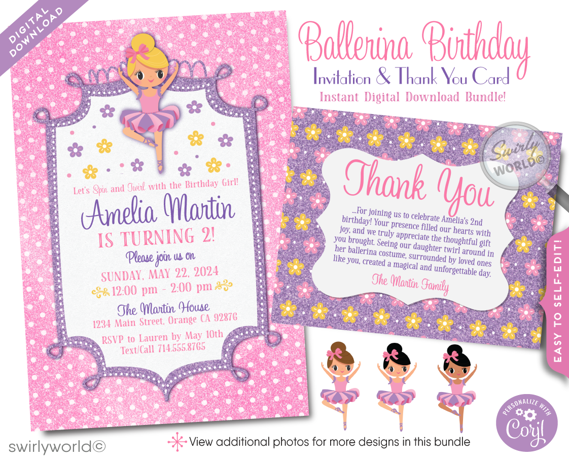 Tiny Dancer Ballerina Ballet Girl Dance Birthday Party Invitation Digital Download