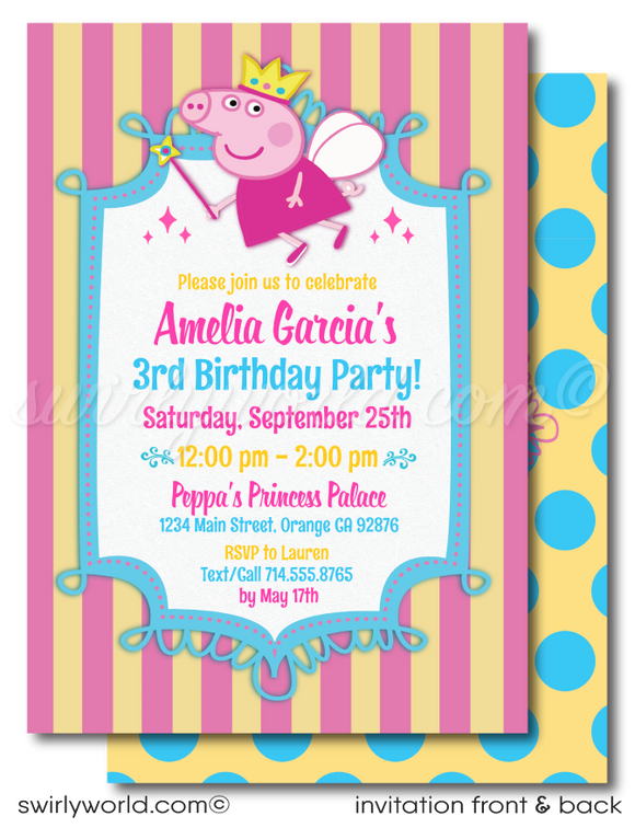 Princess Fairy Peppa Pig Girl's Birthday Party Invite & Thank You Digital Download