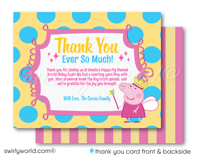 Princess Fairy Peppa Pig Girl's Birthday Party Invite & Thank You Digital Download