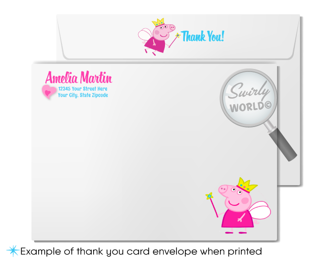 Princess Fairy Peppa Pig Girl's Birthday Party Invite & Thank You Digital Download