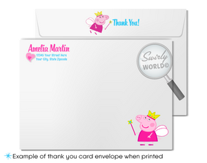 Princess Fairy Peppa Pig Girl's Birthday Party Invite & Thank You Digital Download