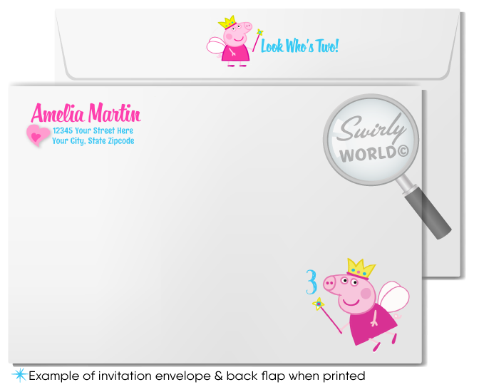 Princess Fairy Peppa Pig Girl's Birthday Party Invite & Thank You Digital Download