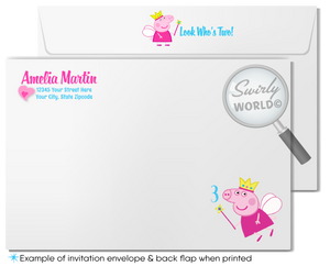 Princess Fairy Peppa Pig Girl's Birthday Party Invite & Thank You Digital Download