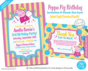 Princess Fairy Peppa Pig Girl's Birthday Party Invite & Thank You Digital Download