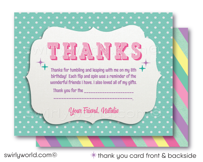 Little Gymnast Gymnastics Tumbling Theme Birthday Party Invitations & Thank You Cards