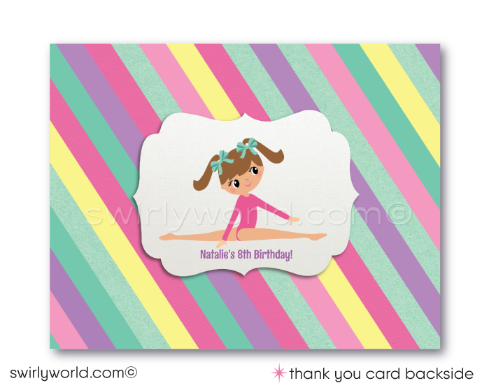 Little Gymnast Gymnastics Tumbling Theme Birthday Party Invitations & Thank You Cards