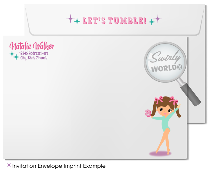 Little Gymnast Gymnastics Tumbling Theme Birthday Party Invitations & Thank You Cards