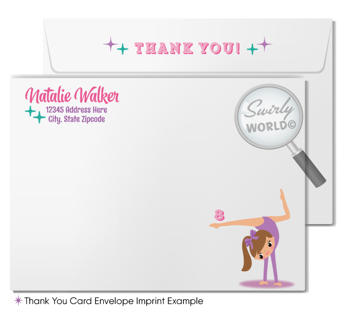 Little Gymnast Gymnastics Tumbling Theme Birthday Party Invitations & Thank You Cards