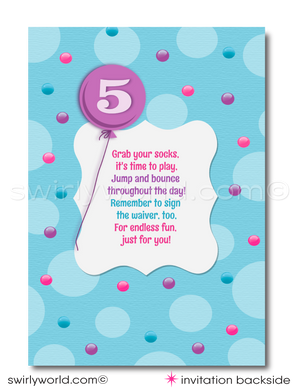 Little Girl's Bounce House Birthday Party Invitation and Thank You Card Digital Download