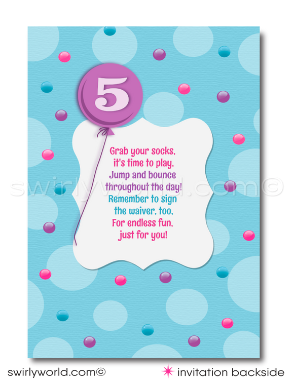 Introducing our adorable Little Girl's Bounce House Birthday Party Invitation and Thank You Card Set! Vibrant pink, purple, and pastel blue hues set the perfect tone. Customize with the birthday girl's age and personalize hair, eye, and skin tones. Editable text fields for a unique touch. Expertly printed and shipped for a hassle-free experience!
