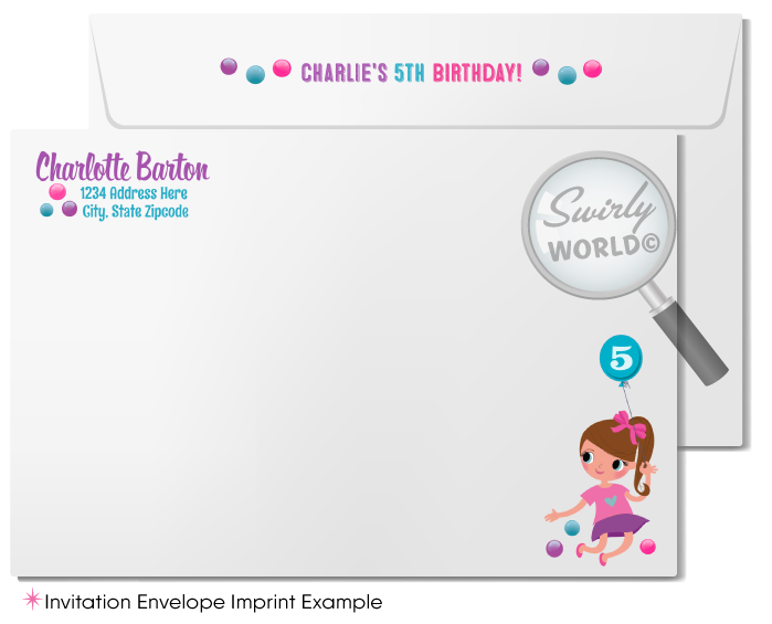 Introducing our adorable Little Girl's Bounce House Birthday Party Invitation and Thank You Card Set! Vibrant pink, purple, and pastel blue hues set the perfect tone. Customize with the birthday girl's age and personalize hair, eye, and skin tones. Editable text fields for a unique touch. Expertly printed and shipped for a hassle-free experience!
