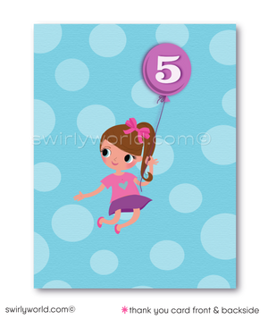Little Girl's Bounce House Birthday Party Invitation and Thank You Card Digital Download