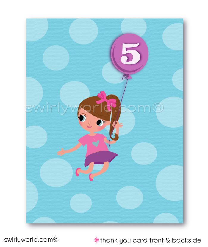 Little Girl's Bounce House Birthday Party Invitation and Thank You Card Set