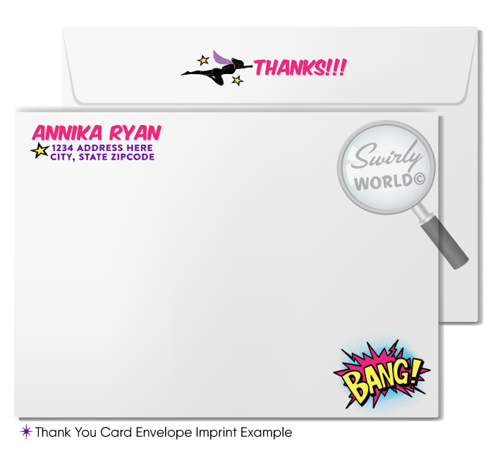 Celebrate your little heroine's special day with our Pink and Purple Superhero Birthday Invitation Set. Inspired by comic books, this set features dynamic superhero fonts, a cityscape silhouette, and vibrant "POW" and "BANG" exclamations. Easily customizable with Corjl for a personalized, action-packed celebration.