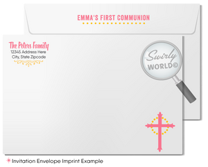 Mid-Century Mod Sacramental Invitation Set - Pink & Yellow, Editable for Communion, Baptism, Confirmation