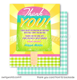 This "Fun in the Sun" summer ice cream popsicle party invitation design includes an instant downloadable invite, thank you card, and matching envelopes to set your summer beach theme party in style!