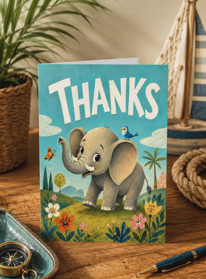 Funny Thank You Cards – Elephant Thank You Card With Cute Cartoon Design