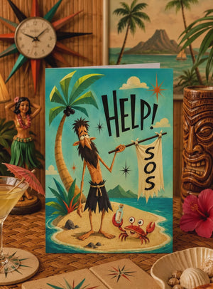 Funny Business Cards, SOS Castaway Sales Card For Prospecting Mailers